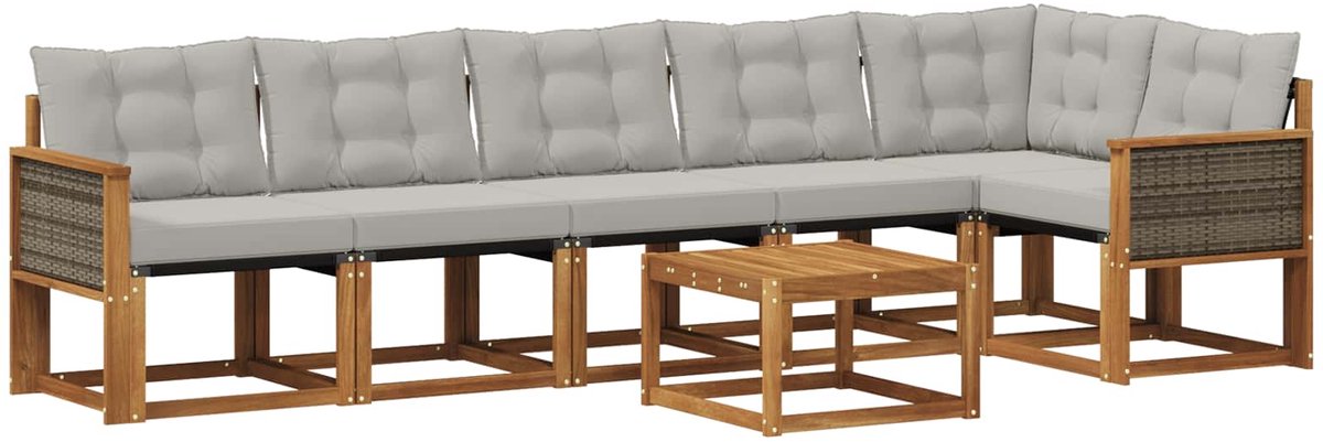 vidaXL Buiten - bank - set - 7 - st - 6-zits - Naturel - en - lichtgrijs Naturel en lichtgrijs