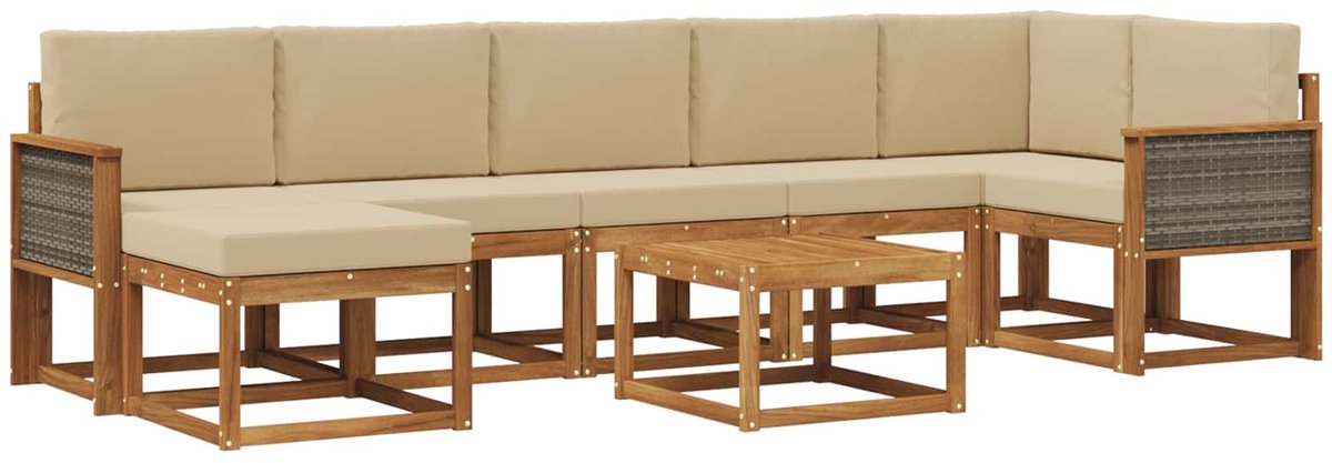 vidaXL Buiten - bank - set - 8 - st - 7-zits - Natuurlijk - en - Beige - Polyester Natuurlijk en Beige