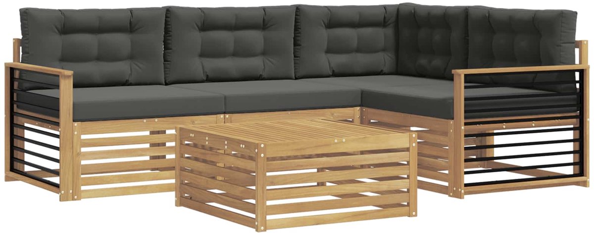 vidaXL Buiten - bank - set - 5 - st - 4-zits - Wit - en - antracietkleurig - Polyester Wit en antracietkleurig
