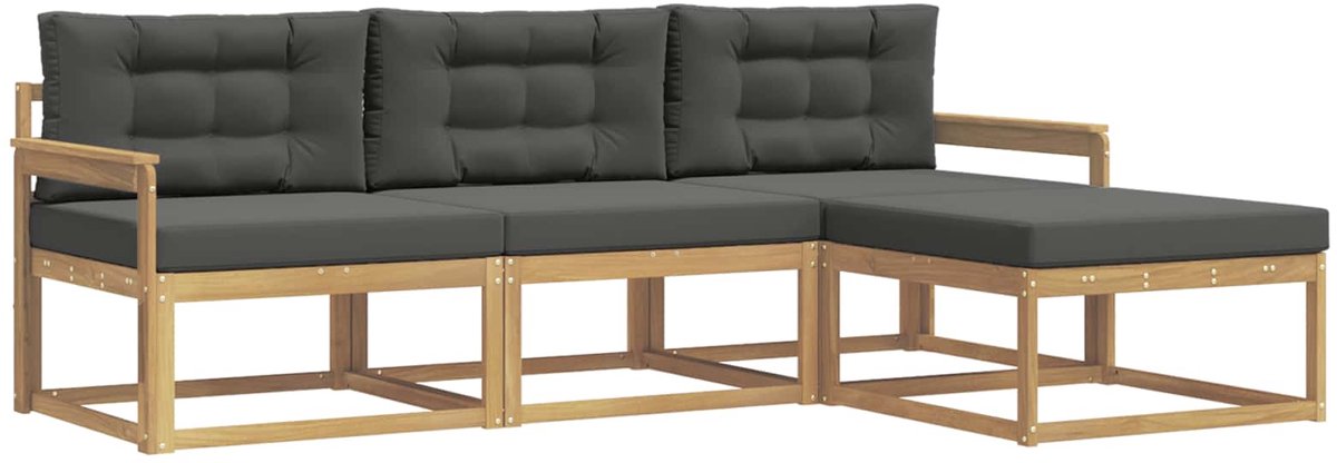 vidaXL Buiten - bank - set - 4 - st - Wit - en - antracietkleurig - Polyester Wit en antracietkleurig