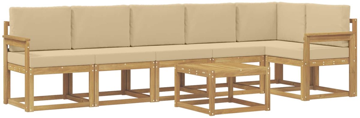 vidaXL Buiten - bank - set - 7 - st - 6-zits - Wit - en - Beige - Polyester Wit en Beige