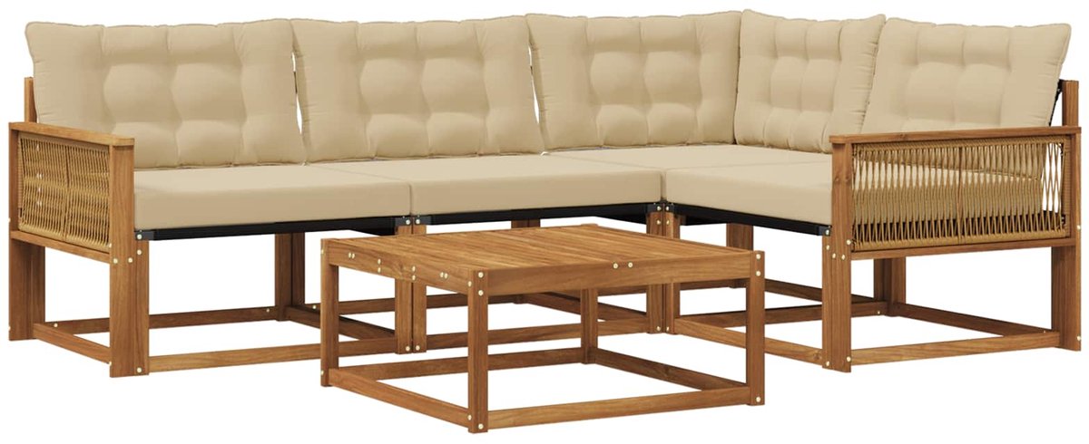 vidaXL Buiten - bank - set - 5 - st - 4-zits - Natuurlijk - en - Beige Natuurlijk en Beige