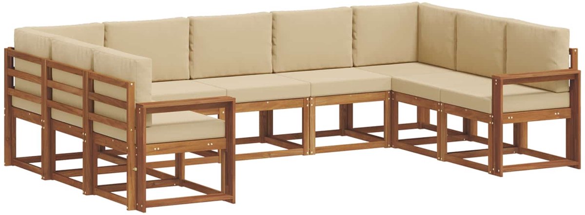 vidaXL Buiten - bank - set - 9 - st - 9-zits - Natuurlijk - en - Beige Natuurlijk en Beige