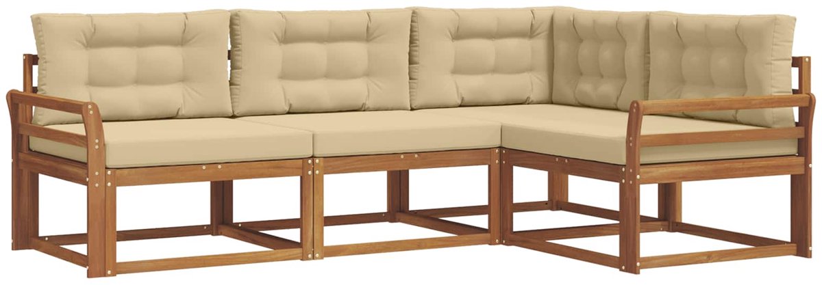 vidaXL Buiten - bank - set - 4 - st - 4-zits - Natuurlijk - en - Beige Natuurlijk en Beige