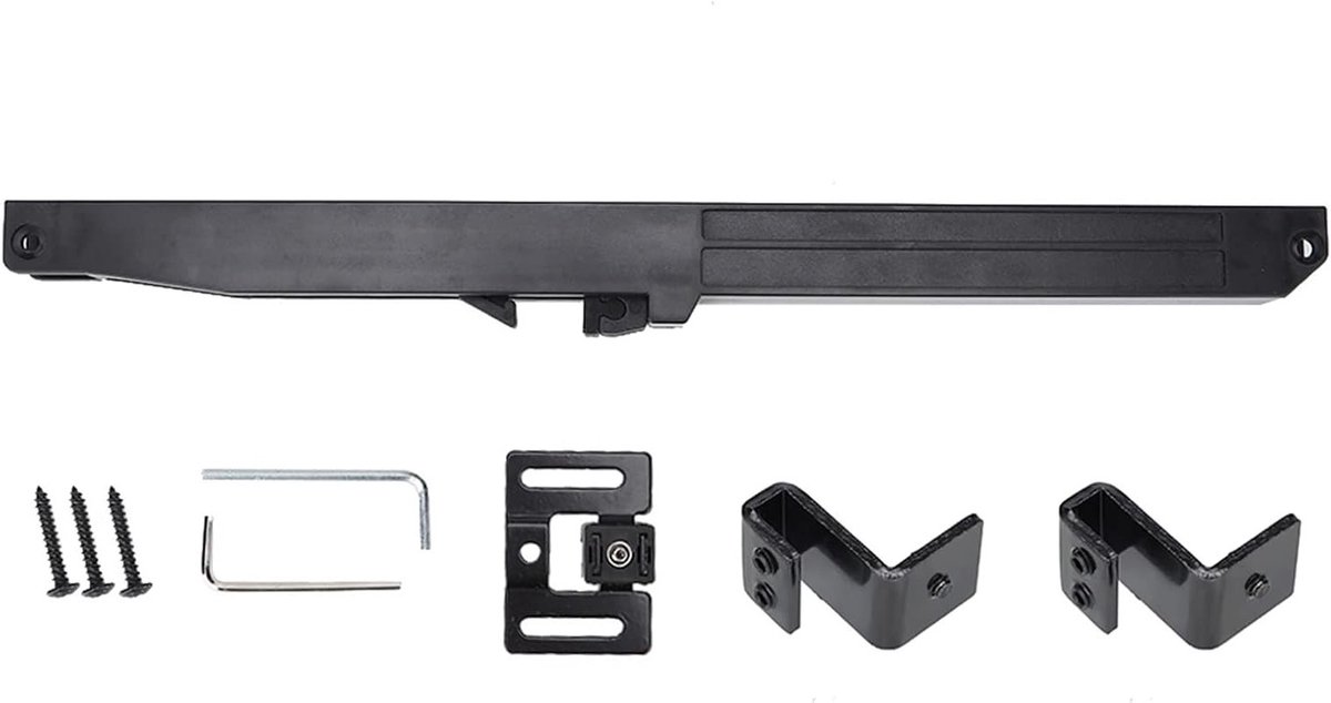 Deur schuifdempersysteem, 31 x 1.8 x 2.3 cm, verstelbare buffer voor schuifdeuren, zwart staal, geluidsreductie en soepel openen/sluiten