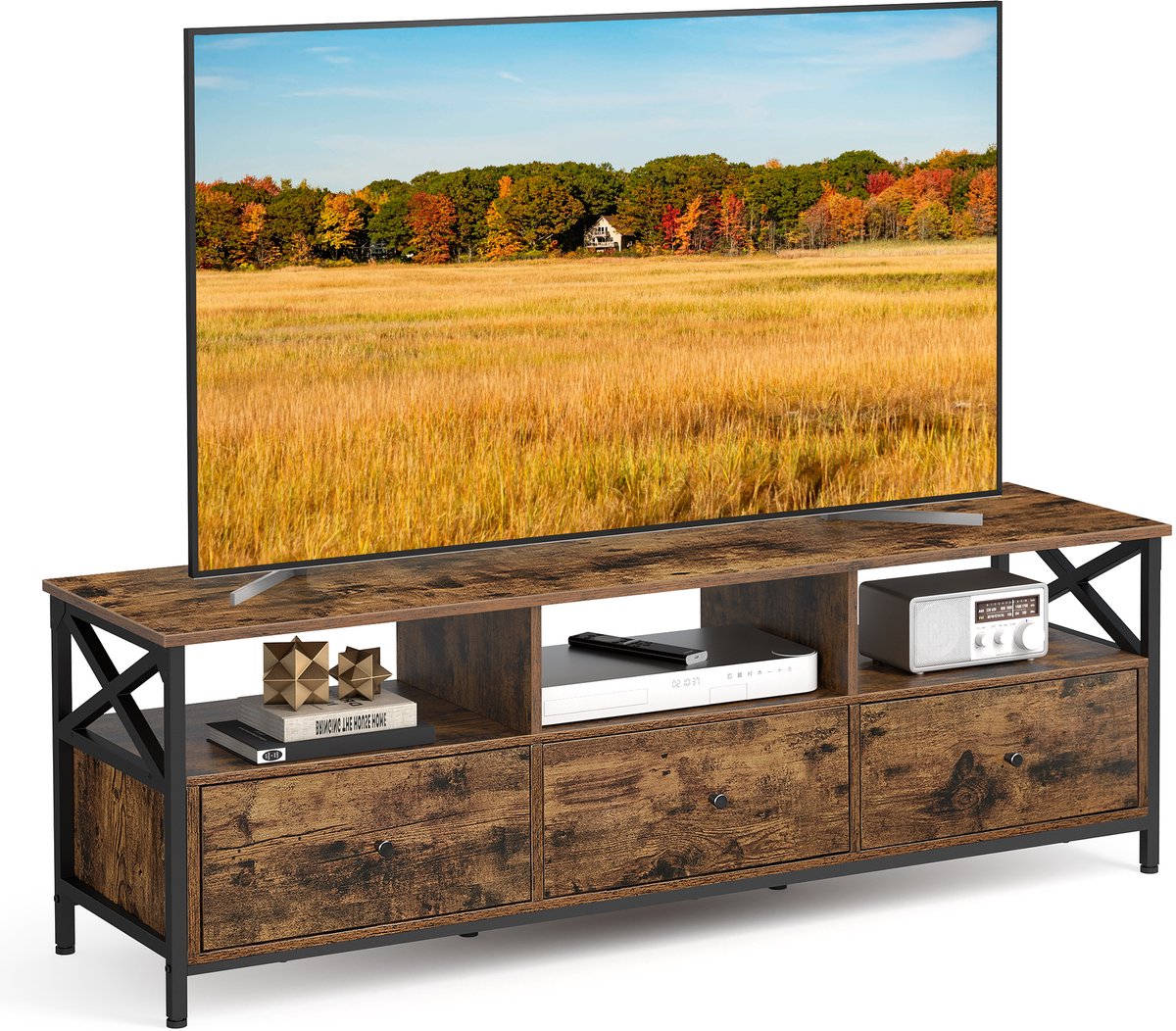 VASAGLE - TV Meubel - 147 cm Lang - 3 Lades - 3 Planken - Stalen Frame