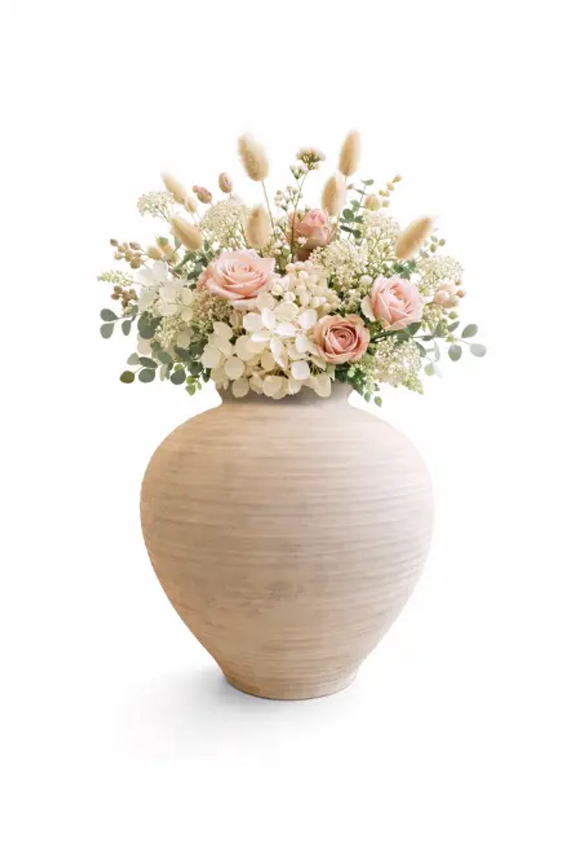 Geribbeld handgemaakte vaas 30 cm - opening 13 cm - terracotta - voor bloemen