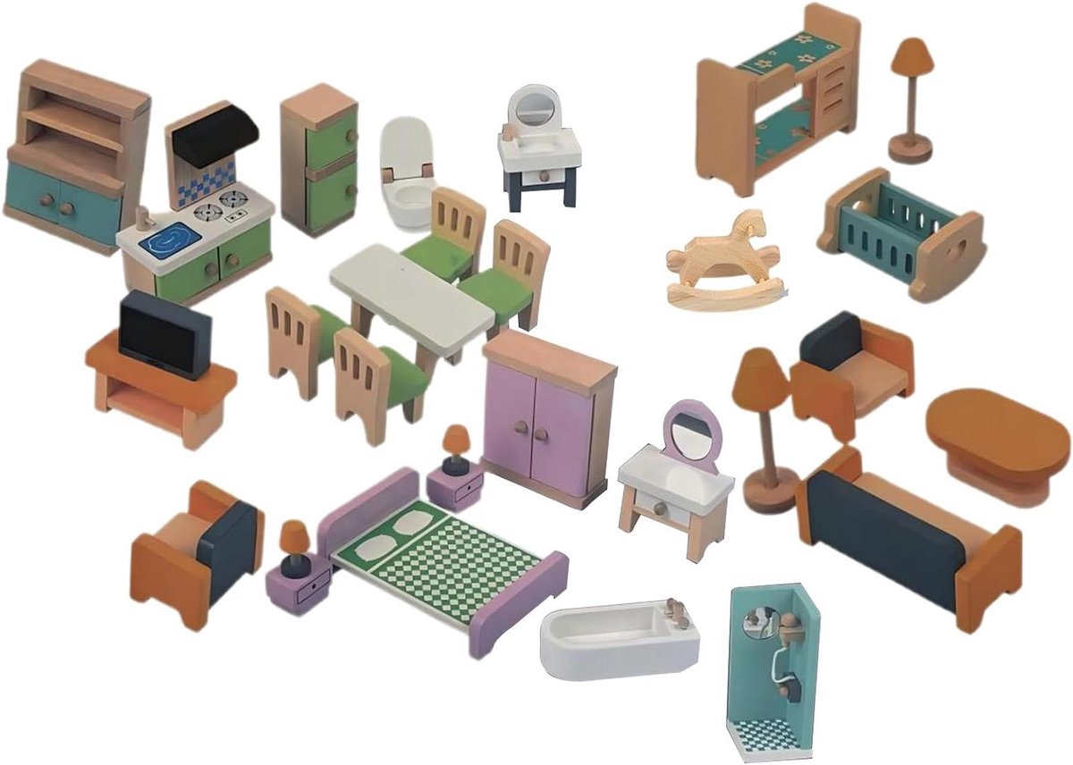 Houten Poppenhuis Meubels - Miniatuur Meubels Speelgoed - Fantasie Spel - Realistisch Detail - 37.1 x 24.1 x 9.1 cm