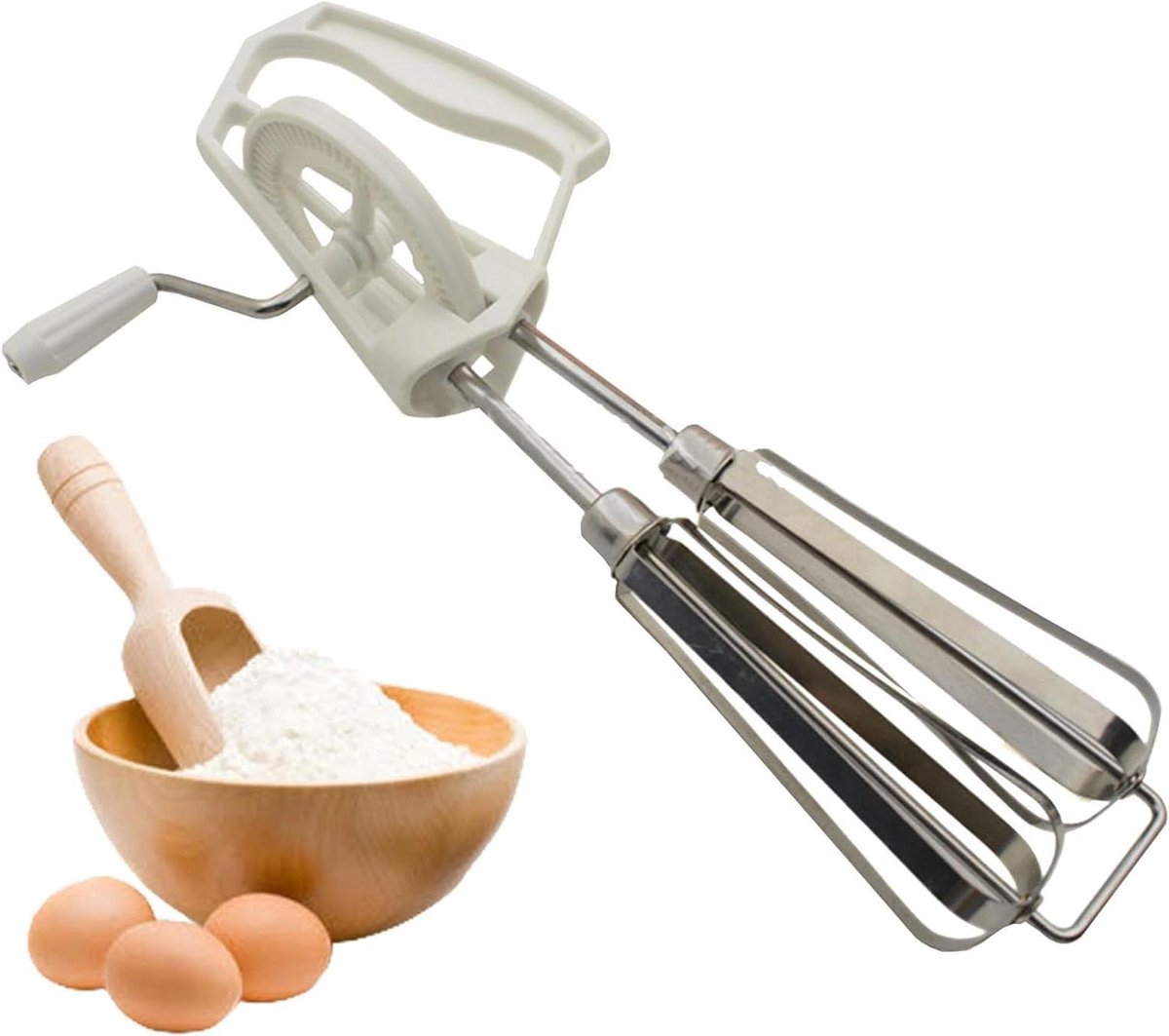 Handmixer - Garde garde garde - Beslag Maken - Dubbele Mixkoppen - 25 cm - Wit