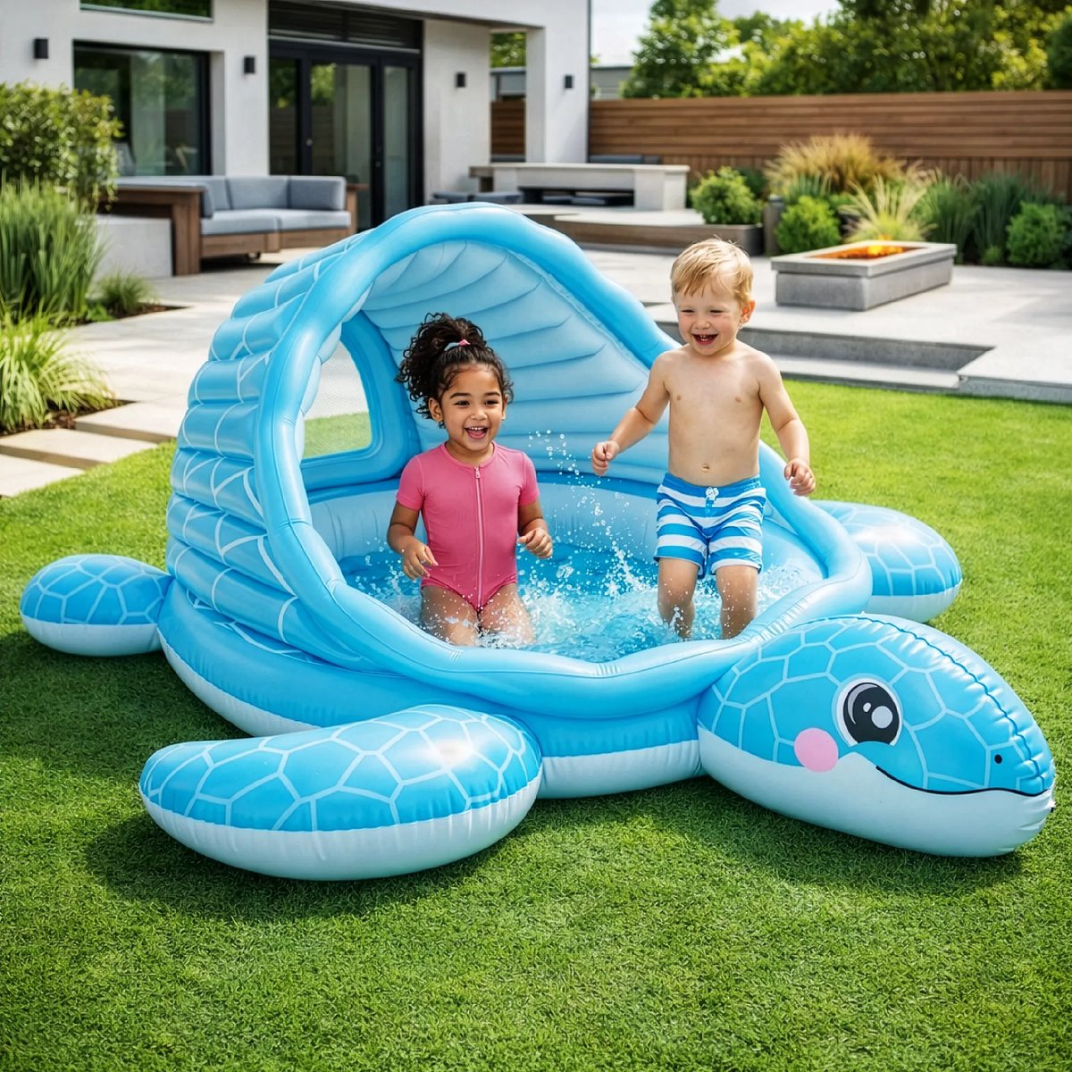 Intex Opblaasbaar kinderzwembad schildpad 2 in 1 met dak, zachte bodem en ballen voor waterpret buiten, 218 x 206 x 97 cm — afbeelding 7