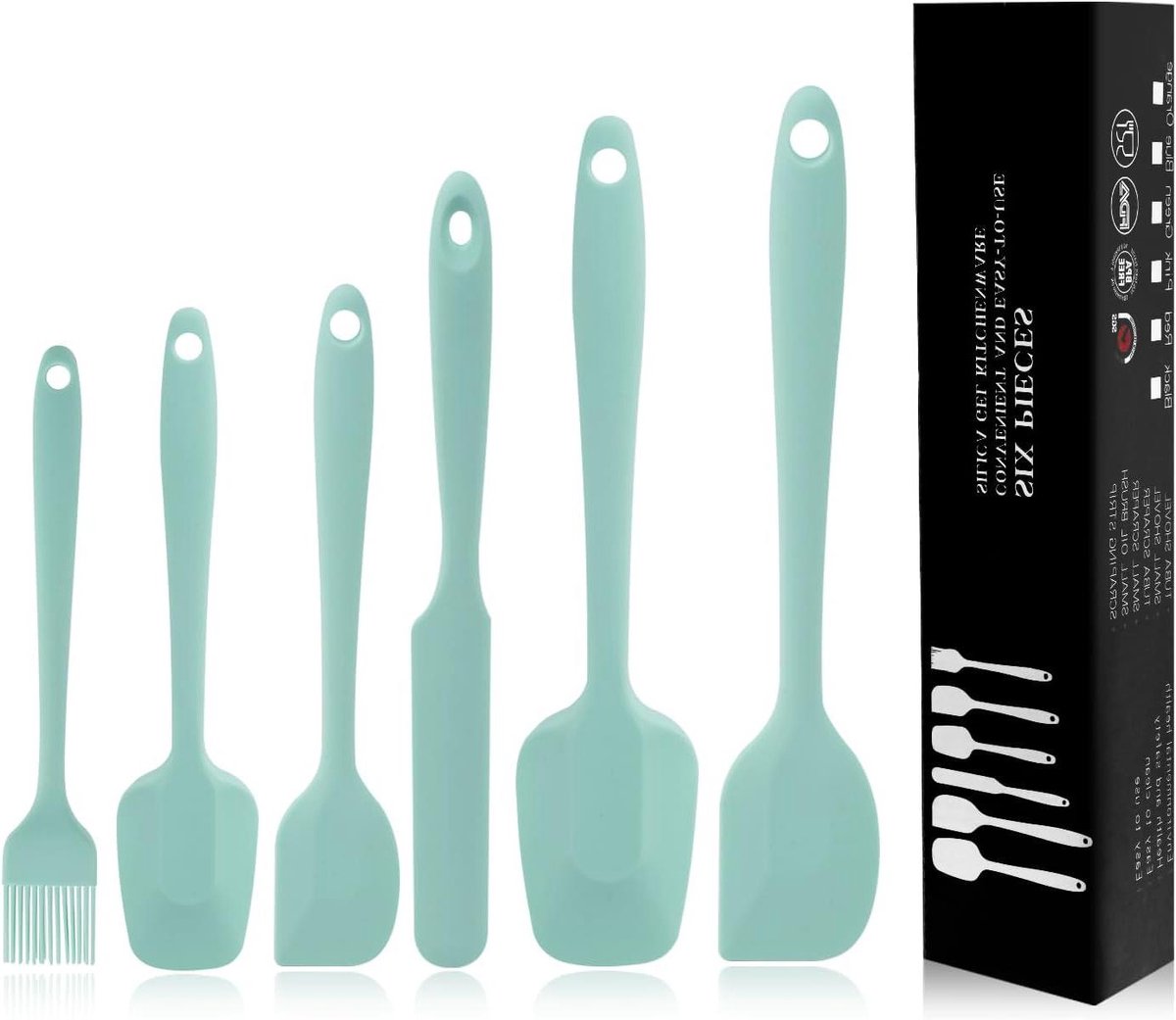 Spatels Set - Keukenspatels Rubber - Koken en bakken - Naadloos ontwerp - Set van 6 - Groen