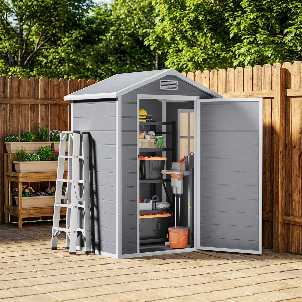 Bealife CC75 Plastic Tuinschuur- Gereedschapshuis Met Aluminium Frame & Dubbelwandige PP Platen - Roestvrij en Waterdicht - Grijs