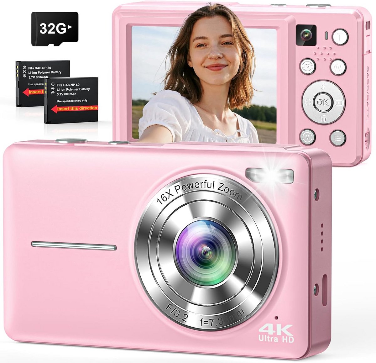 Digitale Camera - Fototoestel Vlogging - Herinneringen Vastleggen - Dubbele Camera Autofocus - 64 MP 4K - Roze