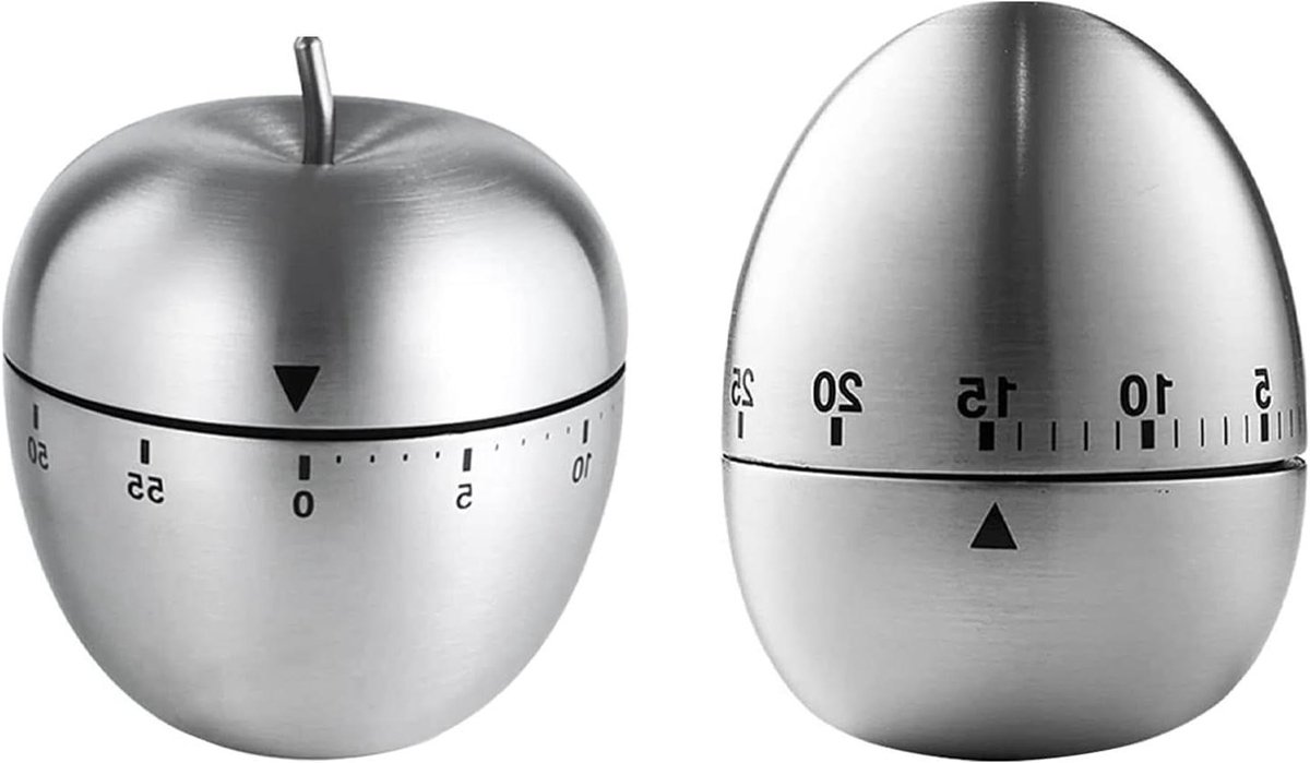 Kookwekker Ei - Mechanische Timer - Koken Bakken - Roestvrij Staal - 8 x 6 cm - Zilverkleurig