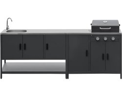 sweeek - 2 buitenkeukenmodules met gasbarbecue en gootsteen staal - naxos