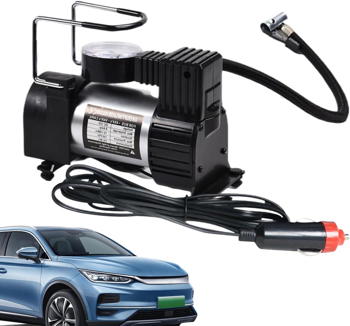 Draagbare Bandenpomp - Elektrische Luchtpomp - Banden Vullen - Met Manometer - Compact Formaat - Metaal