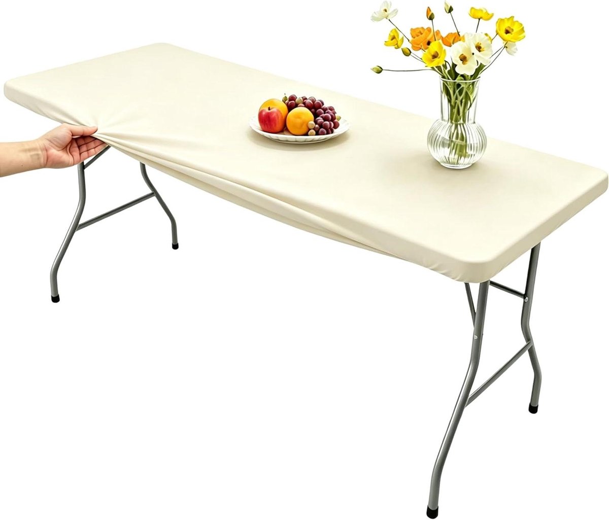 Tafelhoes Rechthoekig - Beschermhoes Tafel - Buitenfeesten Decoratie - Elastische Rand - 183 x 76 cm - Beige