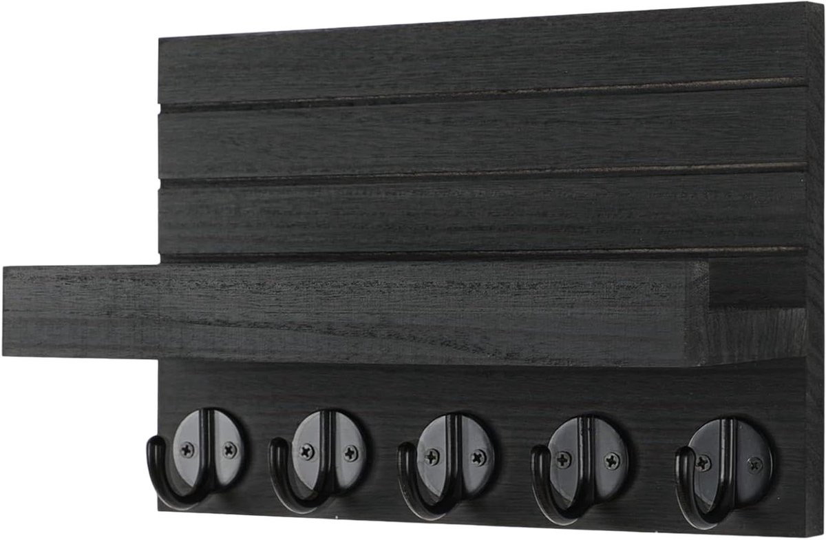 Sleutelhouder Muur - Post Organizer - Thuis Organiseren - Met Extra Vakken - 27.5 cm - Zwart