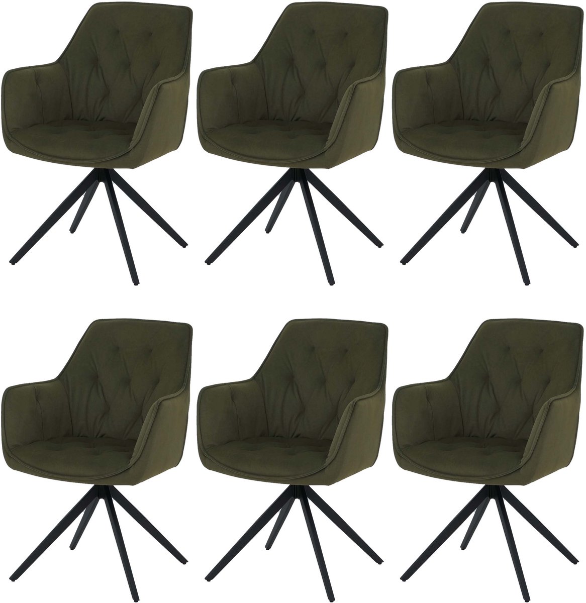 MCW Set van 6 eetkamerstoelen MCW-L80, keukenstoel, gestoffeerde stoel met armleuningen, draaibaar, metaal, stof/textiel ~ groen
