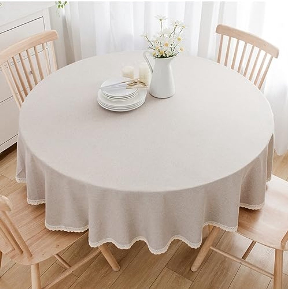 PromoHome Rond Linnen-katoen Tafelkleed Machinewasbaar - Kaki - Diameter 120 cm - Geschikt voor Eettafels en Koffietafels