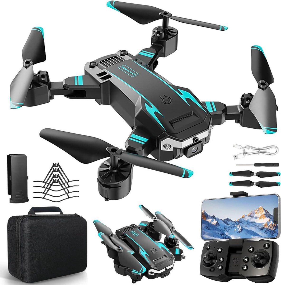 Beginner Drone - Opvouwbare Kinderdrone - Vliegplezier Ontdekken - Dubbele HD Camera - 2 Batterijen - Zwart
