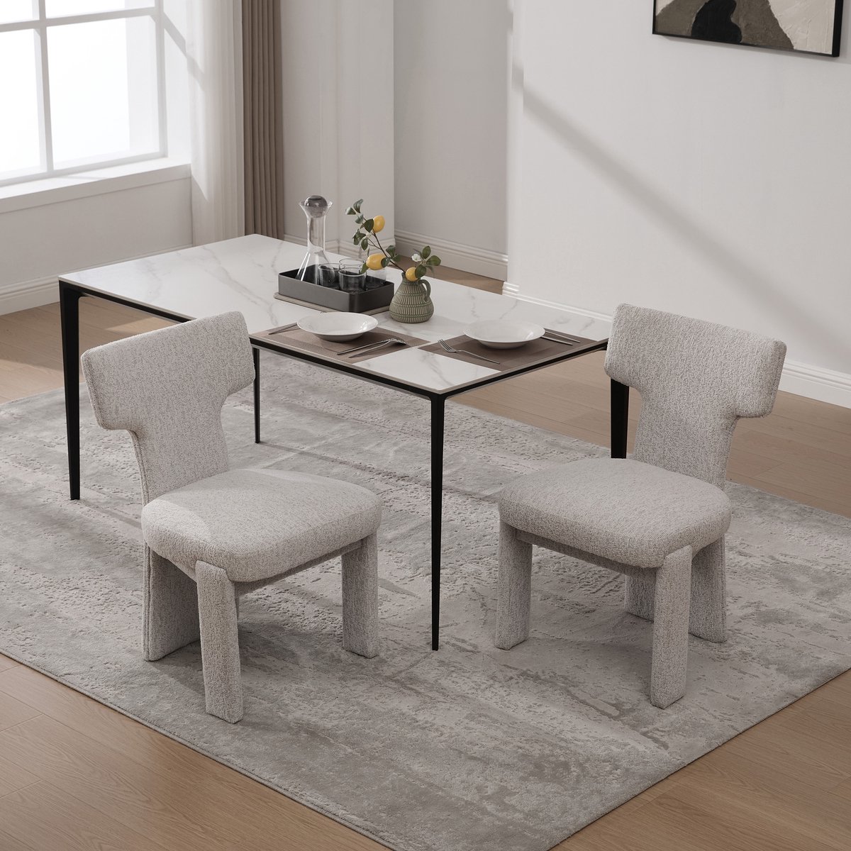 Clruro Eetkamerstoel Set van 2 - Onbekend - Chenille Gestoffeerde Fauteuil Armless Gebogen Rugleuning - Comfort Design - Chenille Hout - Beige