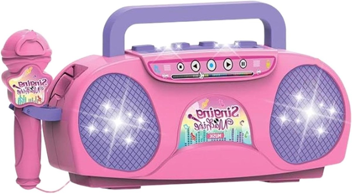 Karaoke Microfoon - Zingende Luidspreker - Muziek Plezier - Met Lichteffect - 8.3 x 16 cm - Roze
