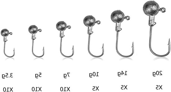 Dailygoods - 45 Stuks Fishing Offset-Haken Set,Vishaken Assortiment Lood-kop-Vishaak Set Met Verschillende Maten Jighaken met Ronde Jighead 2g 3.5g 5g 7g 10g van Dailygoods — afbeelding 5