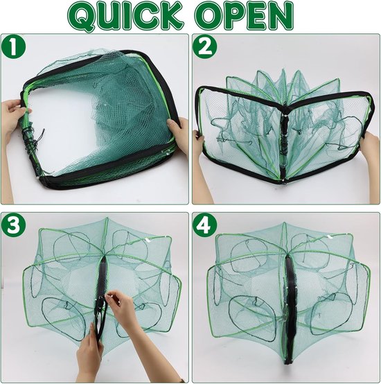 Visval 6 gaten - Opvouwbare aasval - Aas vangen - Versterkt nylon materiaal - 32 x 29 cm - Groen — afbeelding 5