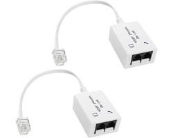 ADSL Splitter voor Telefoonlijn - 1 naar 2 RJ11 6P4C/6P2C, Dual Female Modem Adapter voor Faxmachine - 2 Stuks, Ideaal voor Thuisgebruik en Kantoor