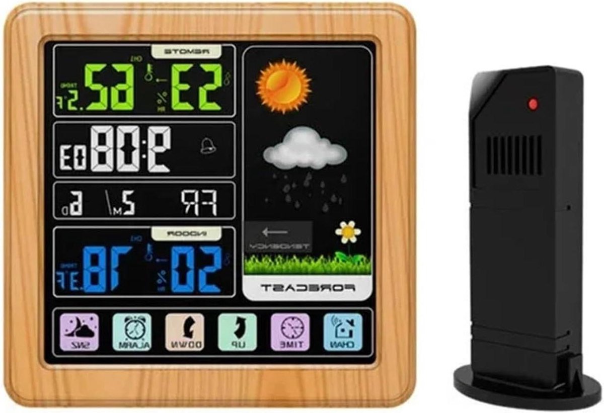 Draadloos Weerstation - Digitale Klok - Thuis Gebruik - LCD Weersvoorspelling - 61 Inch Scherm - Zwart