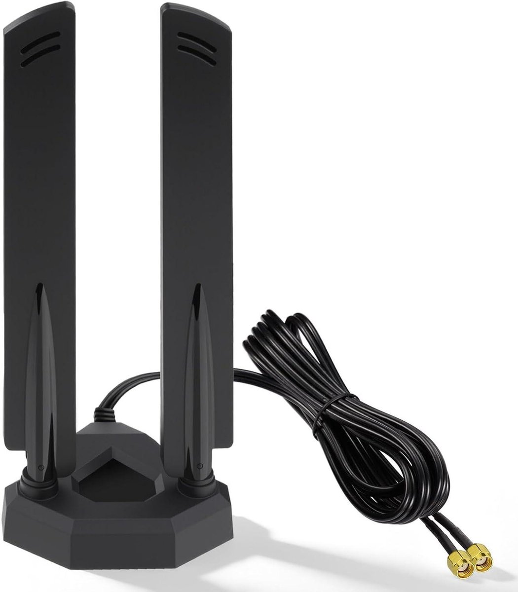 Tri-Band Antenne - WLAN WiFi 6E - Netwerkverbetering Thuis - 7 dBi Hoge Versterking - 2 meter Kabel - Zwart