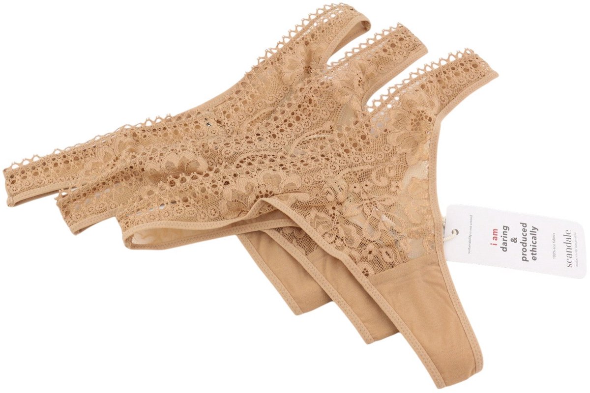 Scandale Le String Sensual-nude T17 damesslipjesdelicaat kanten inzetstuk, 3-pack - L