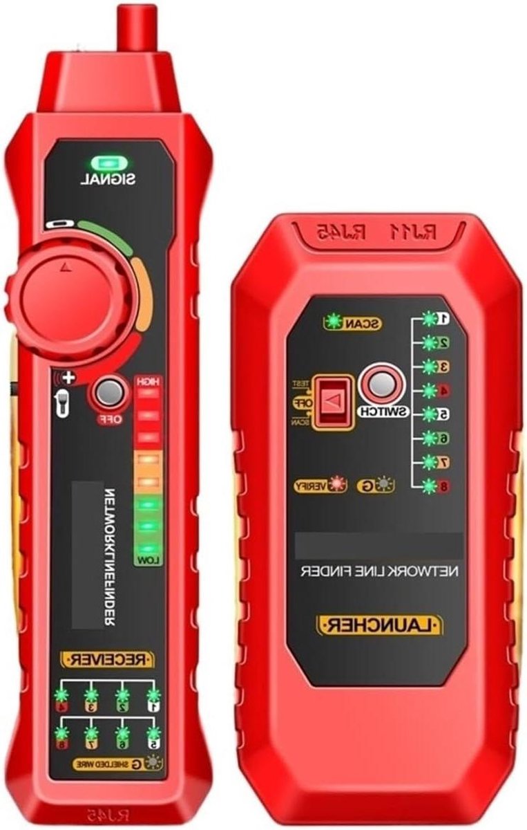 Netwerktester - Kabeltester - Netwerken Installeren - NCV Spanningsdetectie - RJ45 RJ11 - Rood