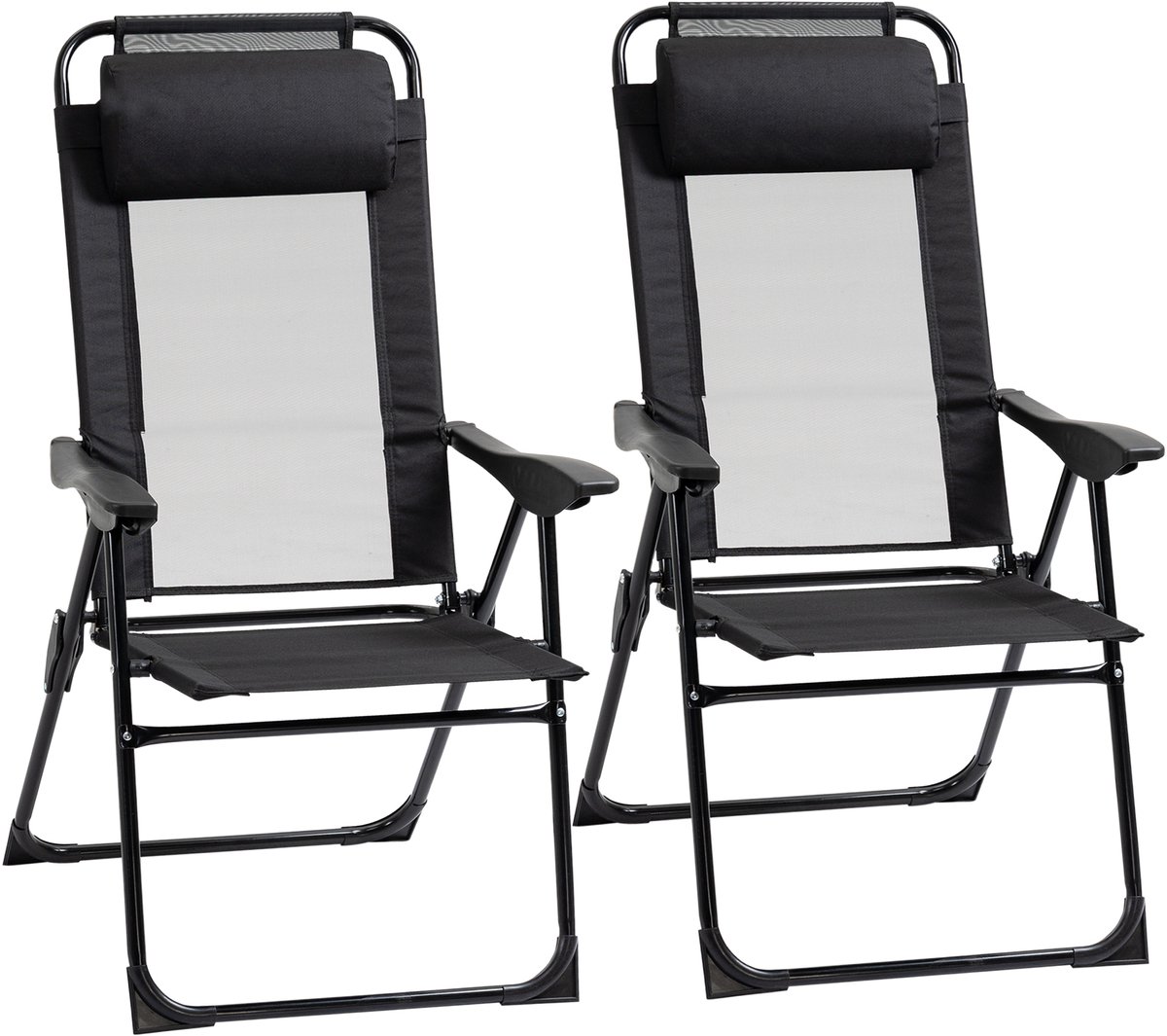 Set van 2 opklapbare tuinstoelen met verstelbare rugleuning en armleuningen, campingstoelen met een draagvermogen tot 120 kg voor tuin en balkon.