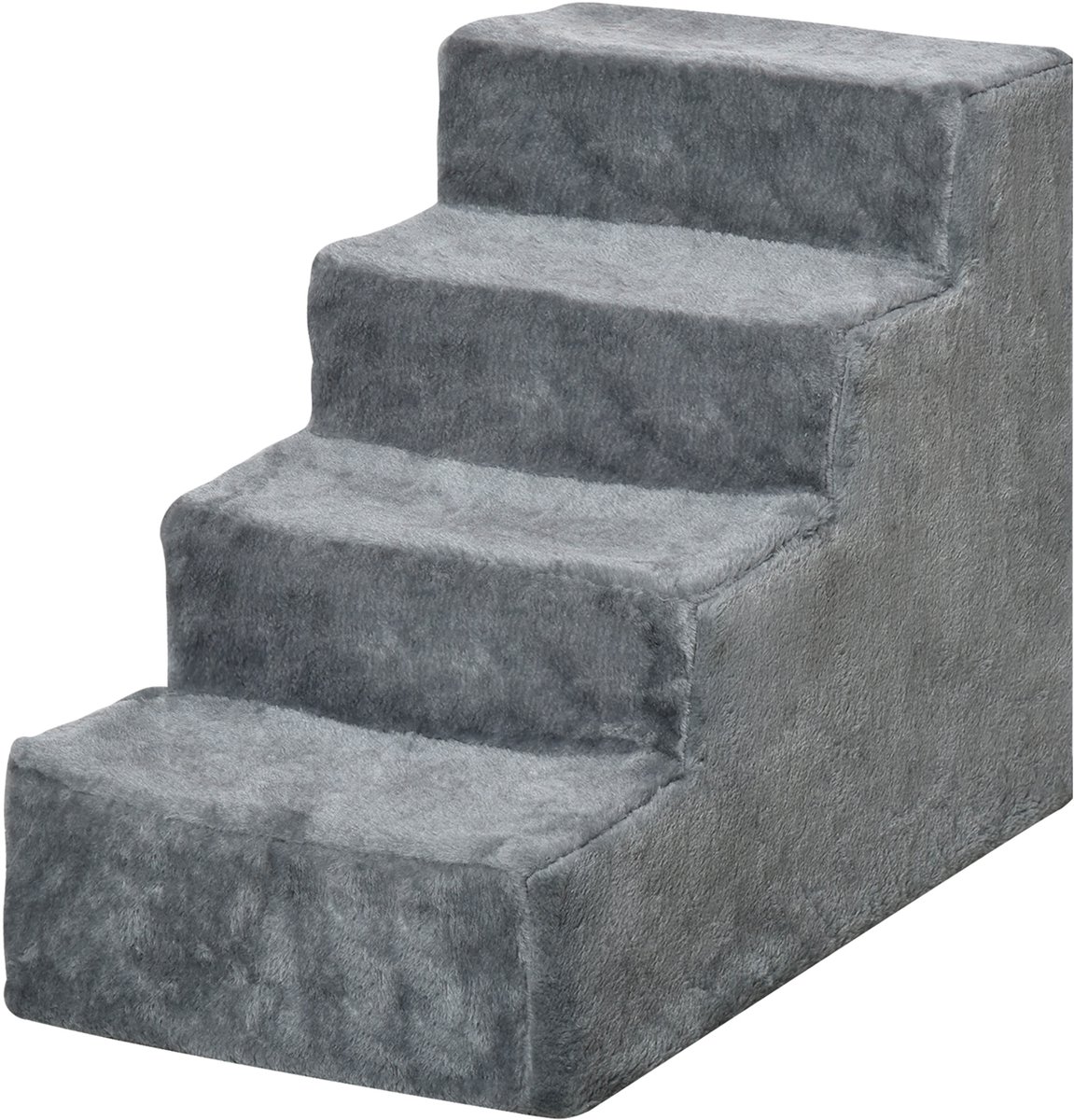 Draagbare hondentrap met 4 treden, van afneembare fluwelen stof en spaanplaat, 60 x 35 x 44 cm, grijs