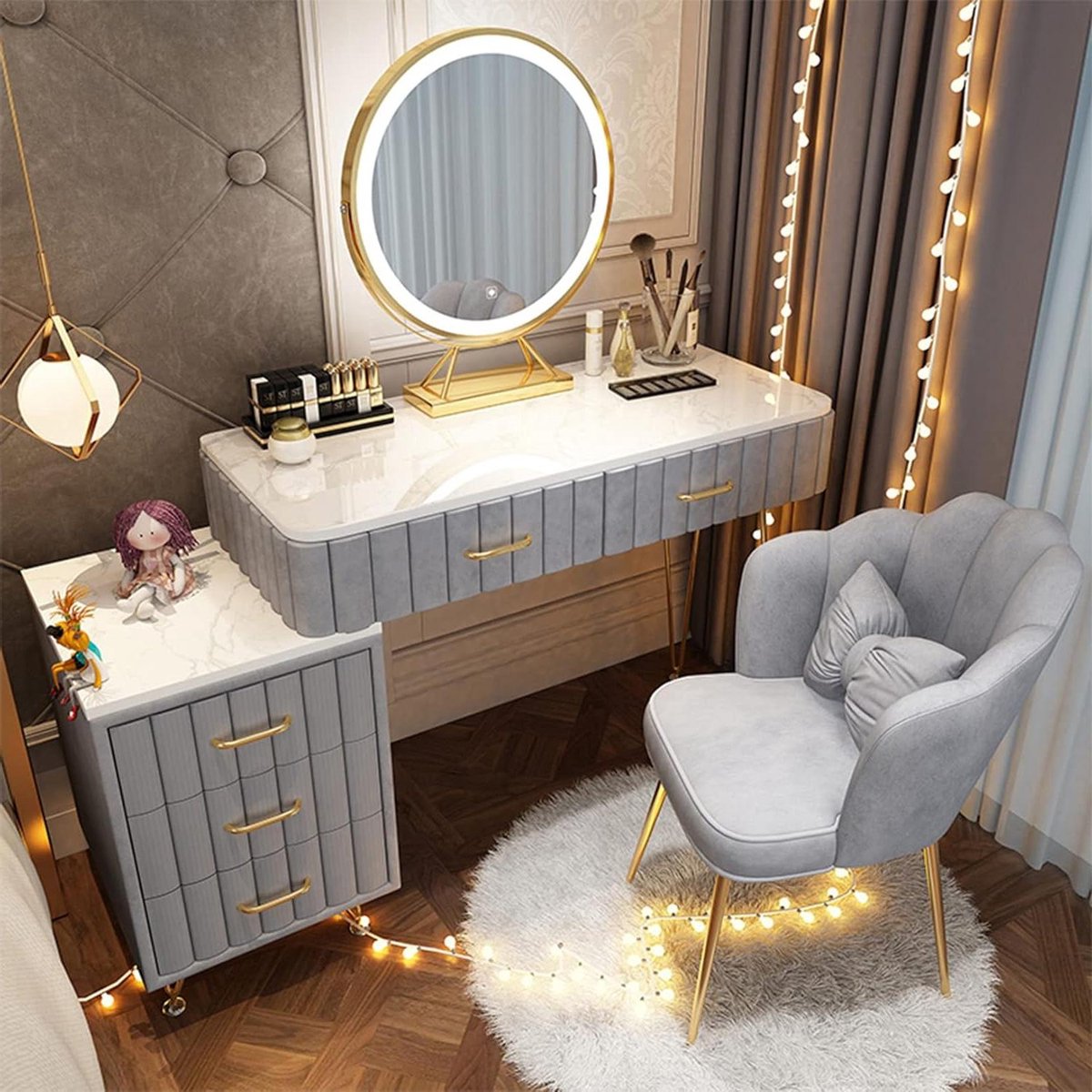 Kaptafel met Spiegel - Make-up tafel - Snel Klaarmaken - Verstelbare Breedte - 80 cm - Grijs