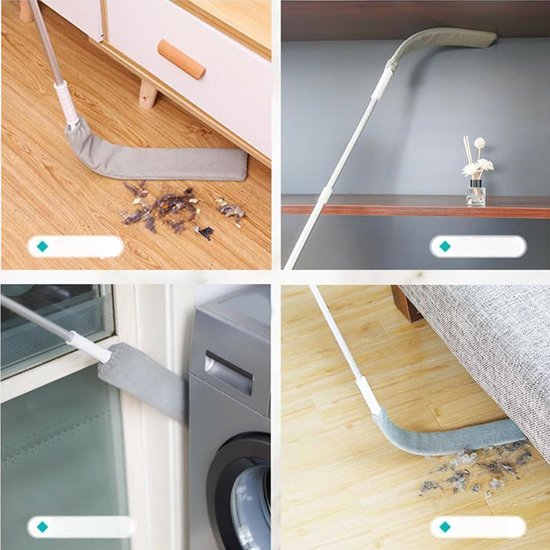 Platte plumeau - Microvezel reiniger - Onder meubels reinigen - Uittrekbaar handvat - 60 inch steel - Grijs — afbeelding 4