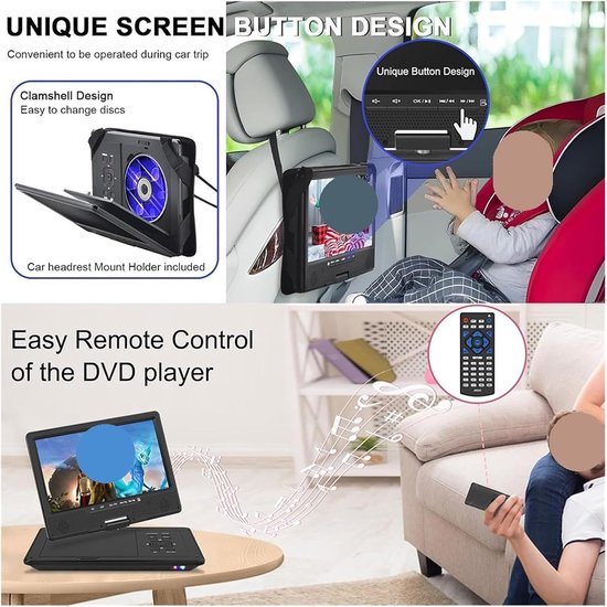 Mobiele DVD-speler - Draagbare speler - Film kijken - High Definition Video - 12 inch scherm - Zwart — afbeelding 2