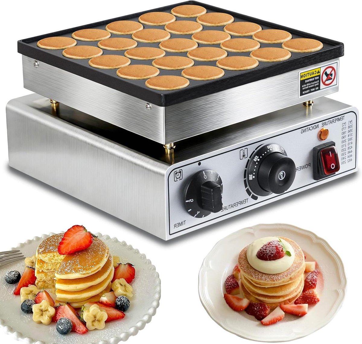 Mini Pannenkoekenmaker - Apparaat - Lekkere Snacks Maken - 25 Stuks Tegelijk - 950 Watt - Zilver