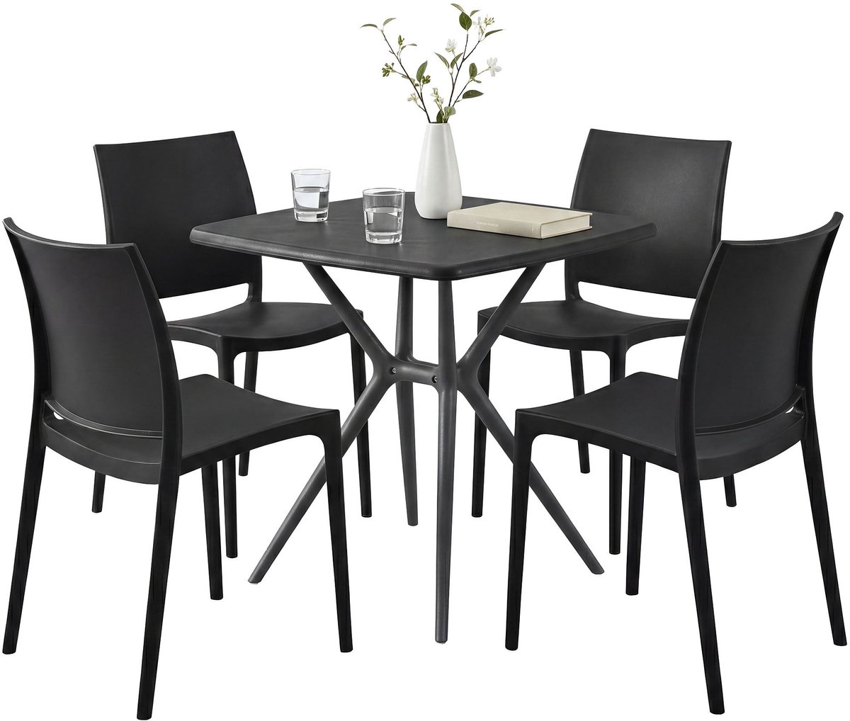 CLP Amino Tuinmeubelset - stapelbaar - 4 stoelen - tafel - weerbestendige - balkonset - vo