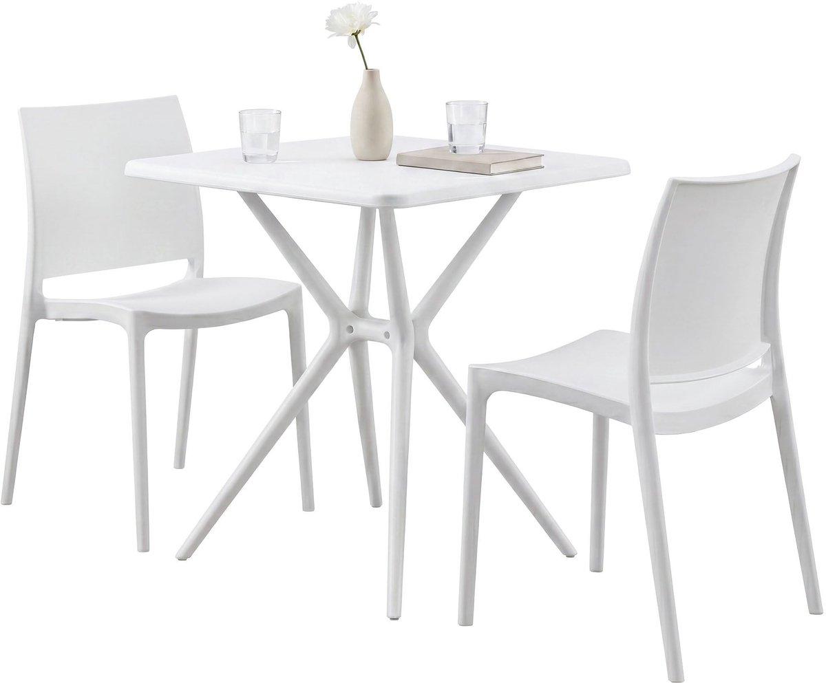 CLP Amino Tuinmeubelset - stapelbaar - 2 stoelen - tafel - weerbestendige - balkonset - voor tuin, balkon en terras - wit