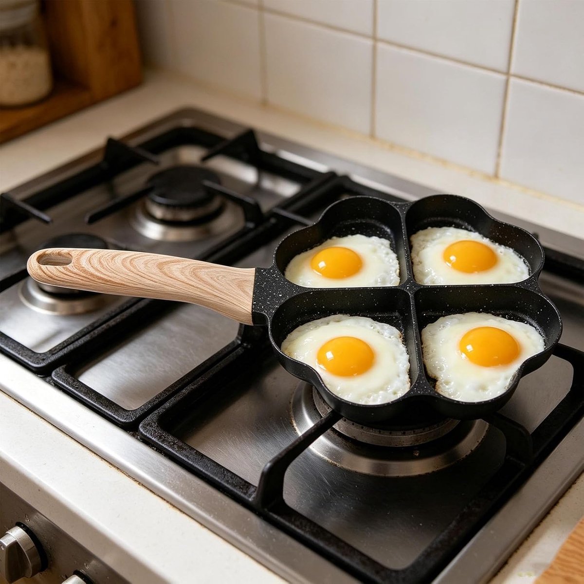 Hartvormige Eierpan - Koekenpan Omeletpan - Ontbijt Maken - Antiaanbaklaag - 4 Kopjes - Zwart