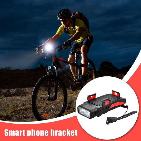 Fietslamp met Telefoonhouder - Fietsaccessoire Fietsverlichting - Veilig Fietsen - 130 dB Alarm - 16 x 12 x 6 cm — afbeelding 2