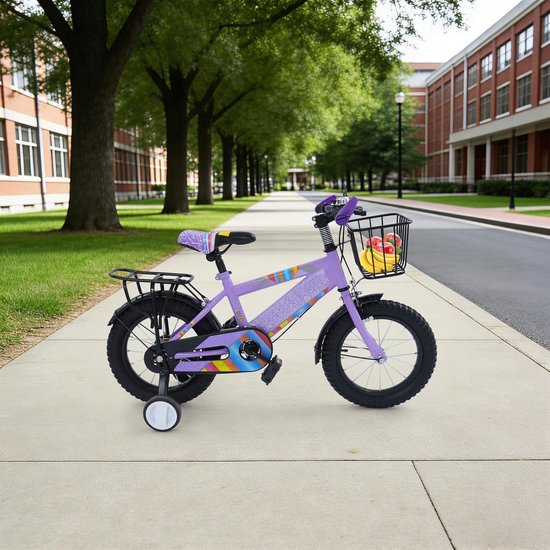 Kinderfiets 14 inch - Meisjesfiets loopfiets - Leren fietsen - Inclusief steunwielen - 14 inch - Paars — afbeelding 2