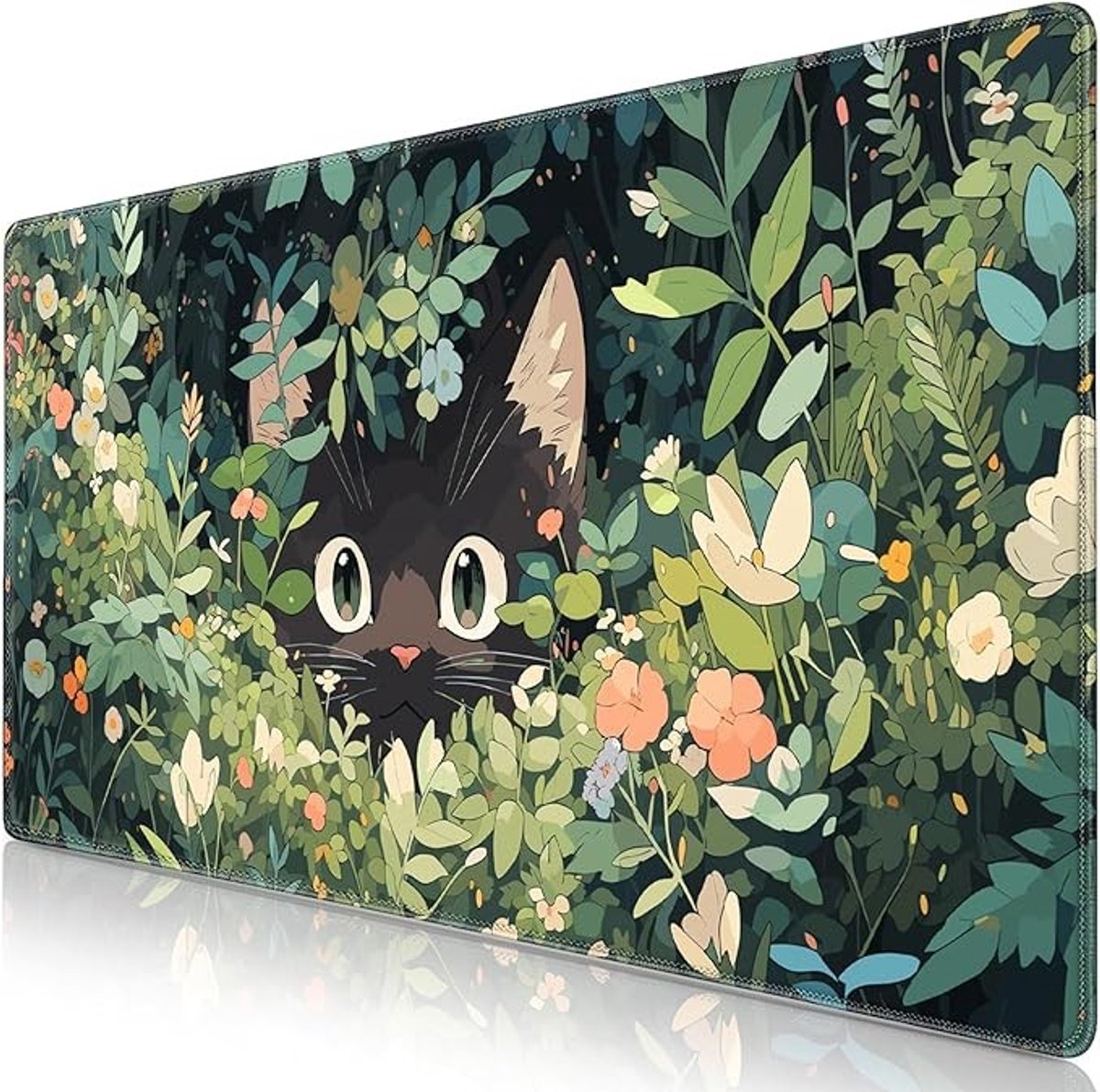 Gaming Muismat XXL 900x400 mm - Katten Design met Genaaide Randen