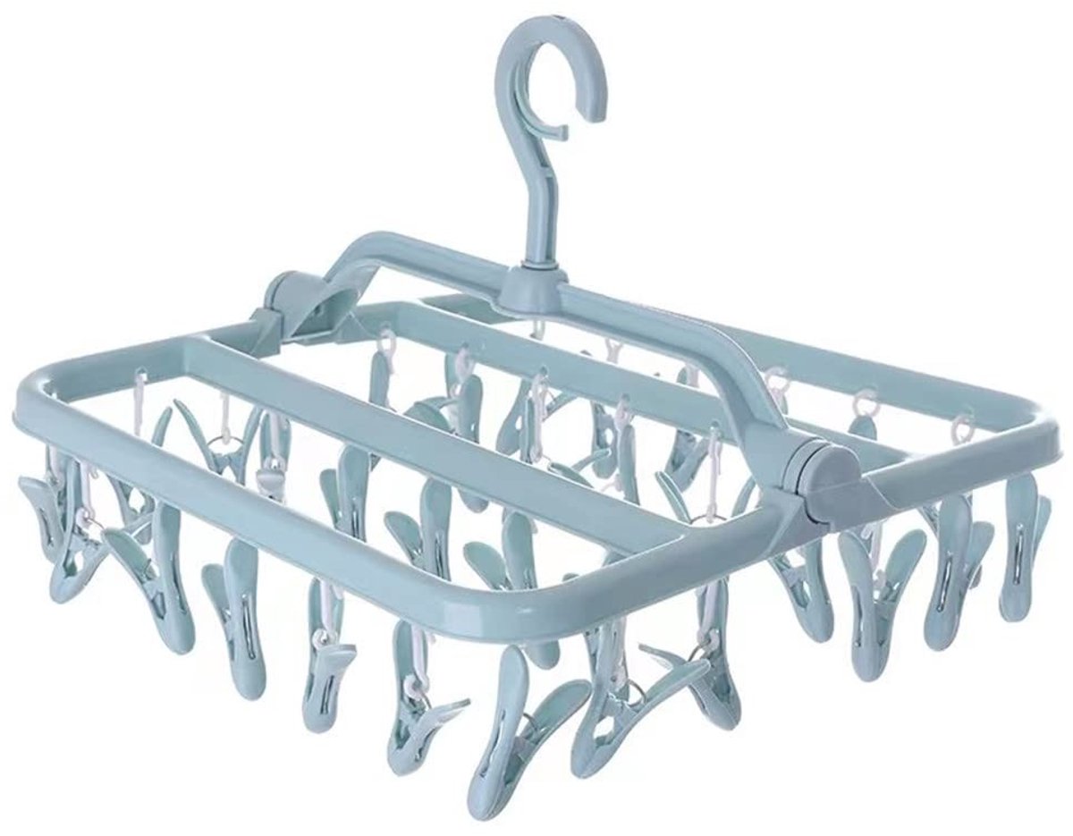 Solidchoice - Dailygoody - Hangende wasdroger - Wasknijpers - Duurzaam design - Blauw - Kledinghanger - Ideaal voor ondergoed en babykleding - Inklapbaar voor eenvo