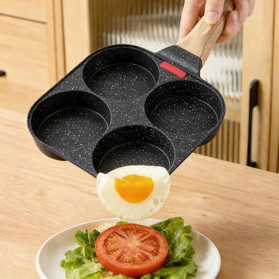 Eierkoekenpan met 4 holtes - Ontbijtkoek pan - Snel ontbijt maken - Temperatuurindicator strip - 21x19 cm - Zwart — afbeelding 3