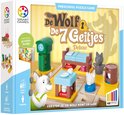 Boîte du jeu 'Le Loup et les 7 Chevreaux Deluxe' avec pièces de jeu, livre d'images et plateau de jeu.