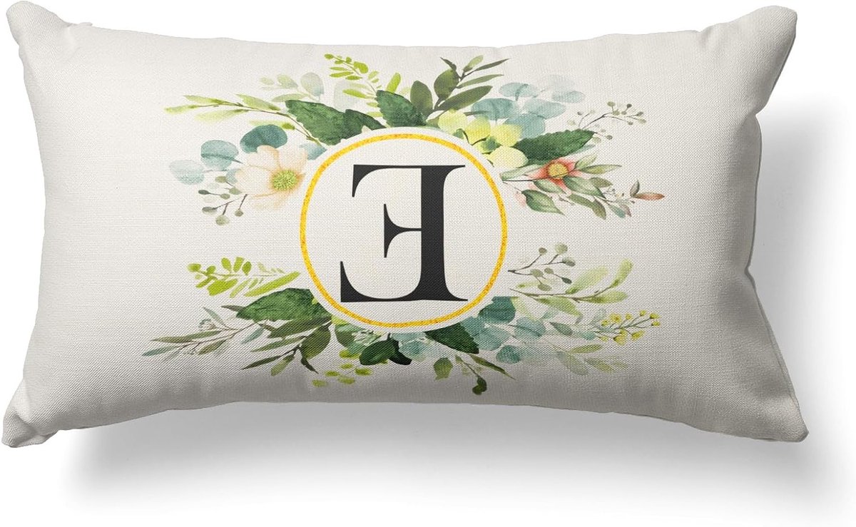 Decoratieve Kussenhoezen met Monogram Letter E en Bloemen - 30x50cm, Groene Lente Kussens voor Sofa, Boerderijstijl Decoratie, Perfect voor Familie en Slaapkamer